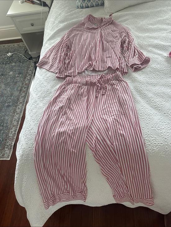 Petite Plume Other - Light red striped women’s long sleeve & pants pajama set